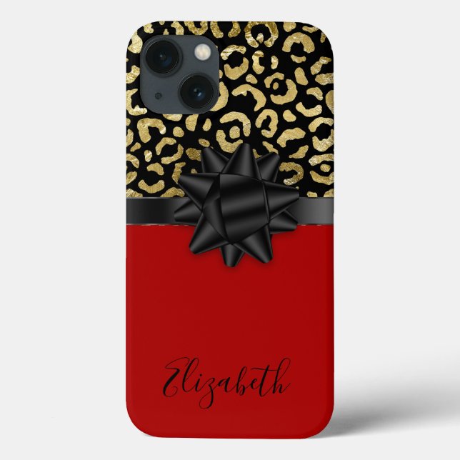 Trendiget Monogram Red Black Guld Leopard Print Bo (Baksida)
