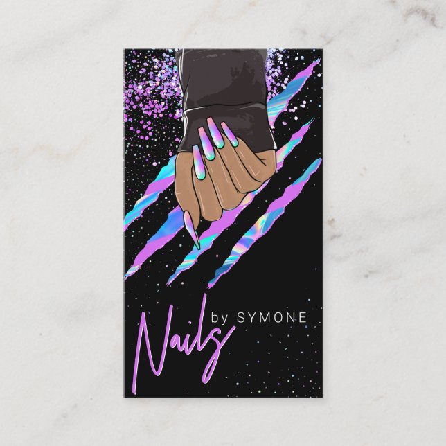 Trendiget Nail Salon Holography Modern Glam Busine Visitkort (Framsida)