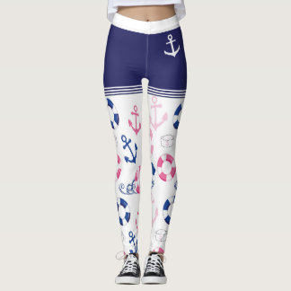 Trendiget Nautical Sailor Anchor, Buoy och Bucket  Leggings