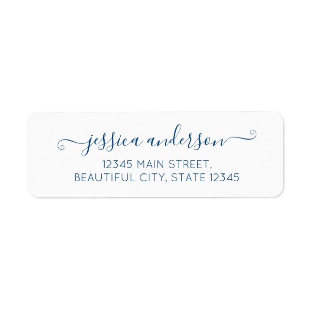 Trendiget Navy Blue Elegant Modern Calligraphy Scr Returadress Etikett (Framsidan)