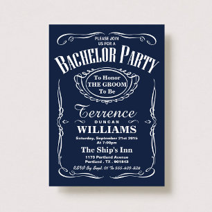 Trendiget Navy Typography Bachelor Party Inbjudningar