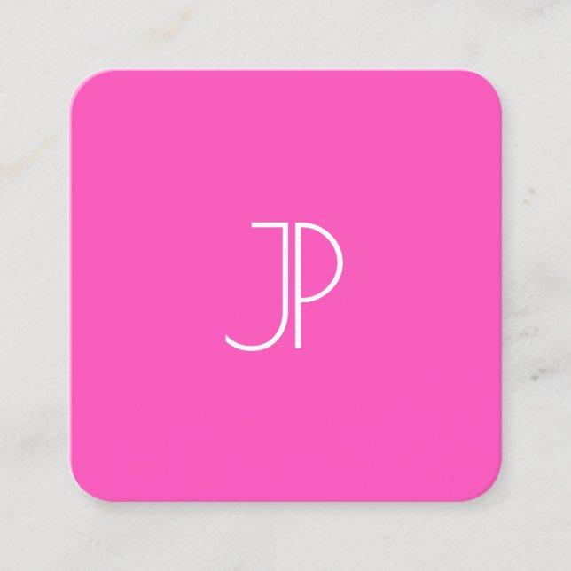 Trendiget Neon Rosa Modern Elegant Monogram-mall Fyrkantigt Visitkort (Framsida)