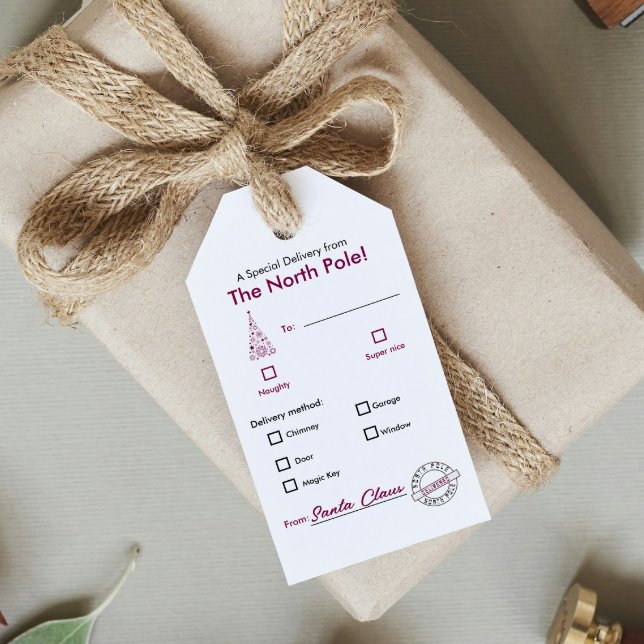 Trendiget North Pole Magenta jul Namn Gift Märkre  Presentetikett (North Pole trendy Magenta Christmas Name Gift Tag )