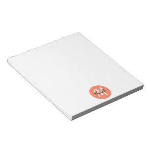 Trendiget orange och vitt, enkelt monogram klassis anteckningsblock
