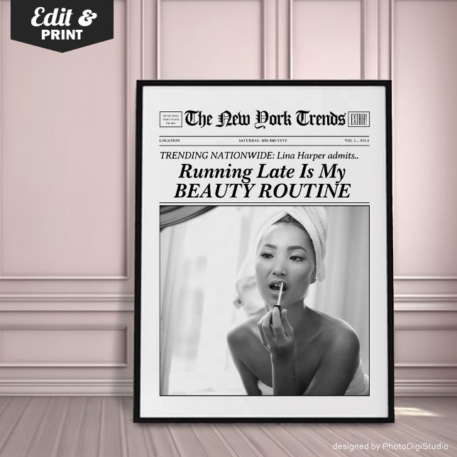 Trendiget personlig för nyhetsblad Skriv ut bättre Poster (Trendy Newspaper Print, Better Late Than Ugly, New York Newspaper Wall Art, Bathroom Decor)