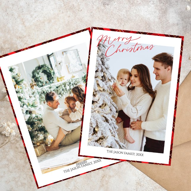 Trendiget Photo minimalist Play Gingham Julafton t Julkort (Skapare uppladdad)