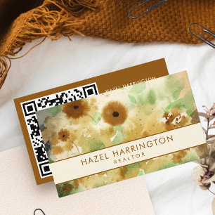 Trendiget QR Code Scannable Watercolor Blommigt Bo Visitkort