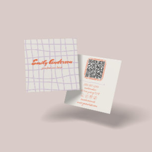 Trendiget QR-kod för det skriftliga ritade Retro Fyrkantigt Visitkort