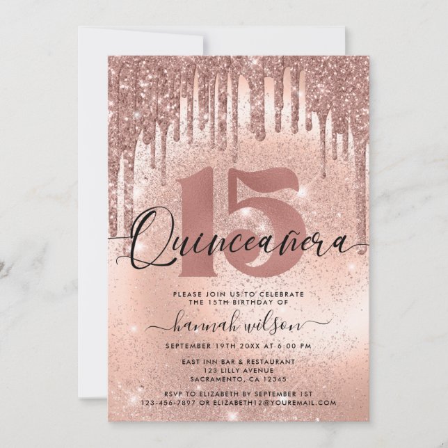 Trendiget Quinceañera Ro Guld Inbjudningar (Framsida)