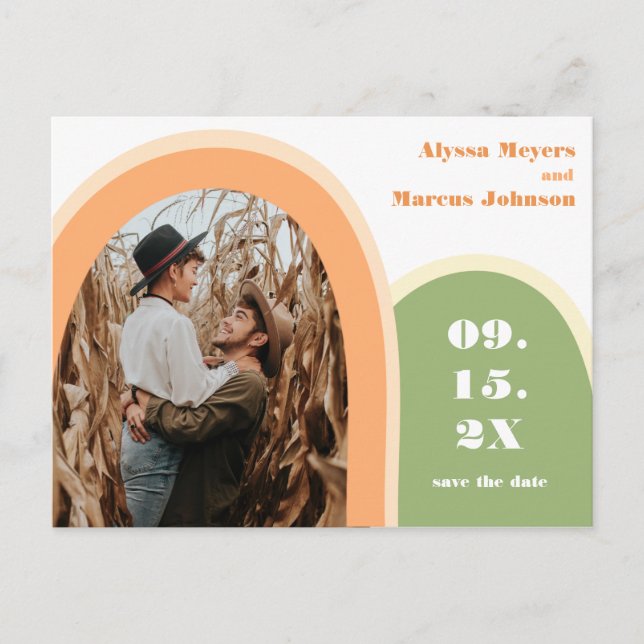 Trendiget Regnbåge Boho Spara Grönten Datum Vykort (Framsida)