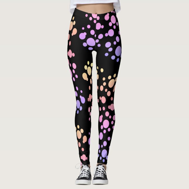 Trendiget Regnbåge Dots on Black - Leggings (Framsida)