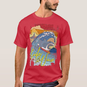 Trendiget Regnbågshajgrafik Ride Wave T Shirt