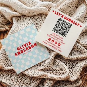 Trendiget Retro Blue Fold Groovy QR-kod - kontroll Fyrkantigt Visitkort