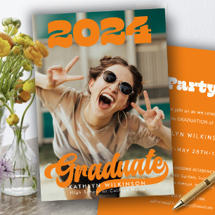 Trendiget Retro Fold Typography Photo Studenten Inbjudningar