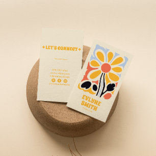Trendiget Retro Gult Hand plockade Groovy Blommigt Visitkort