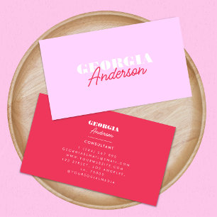 Trendiget Retro Rosa och Red Bold Script Minimalis Visitkort