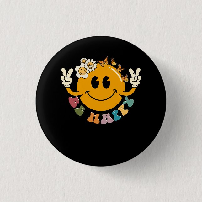 Trendiget Retro Smiley Smile Ansikte Be Lycklig An Knapp (Framsida)