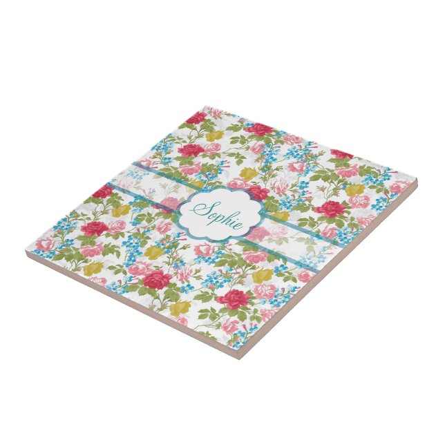 Trendiget ro blommönster med vacker vintage chic kakelplatta (Sidan)