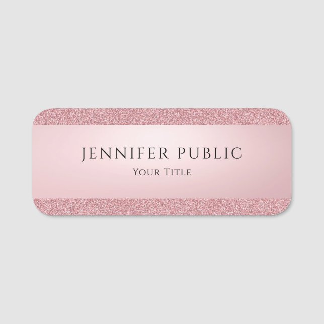 Trendiget Rosegold Glitter Modern Elegant Template Namnbricka (Framsida)