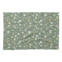 Trendiget Sage Grönt White Gult Wildblommor Boho