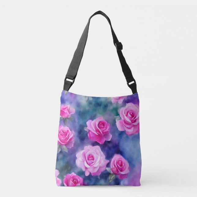 Trendiget Samling i Rosa ros med vacker vattenfärg Axelväska (Framsida)