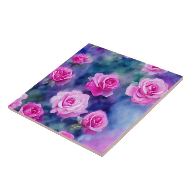 Trendiget Samling i Rosa ros med vacker vattenfärg Kakelplatta (Sidan)