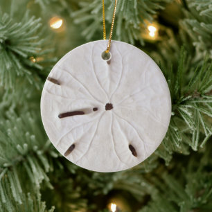 Trendiget Sand Dollar Beach Coastal White Round 20 Julgransprydnad Keramik