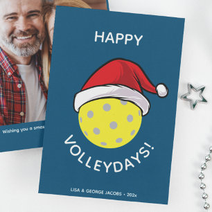 Trendiget Santa Cap Pickleball Blue-julfoto Julkort