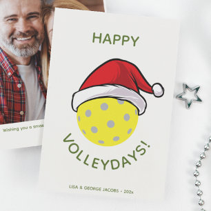 Trendiget Santa Cap Pickleball White Julfoto Julkort