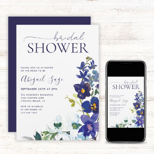 Trendiget Script Möhippa för Blue White Boho-Blo Inbjudningar