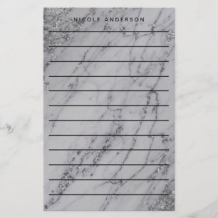 Trendiget Silver Marble Glam Glitter Modern Brevpapper