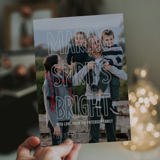 Trendiget Skapar sprickor Bright Overlay Helgdag Julkort (Trendy Making Spirits Bright Holiday Photo Card)