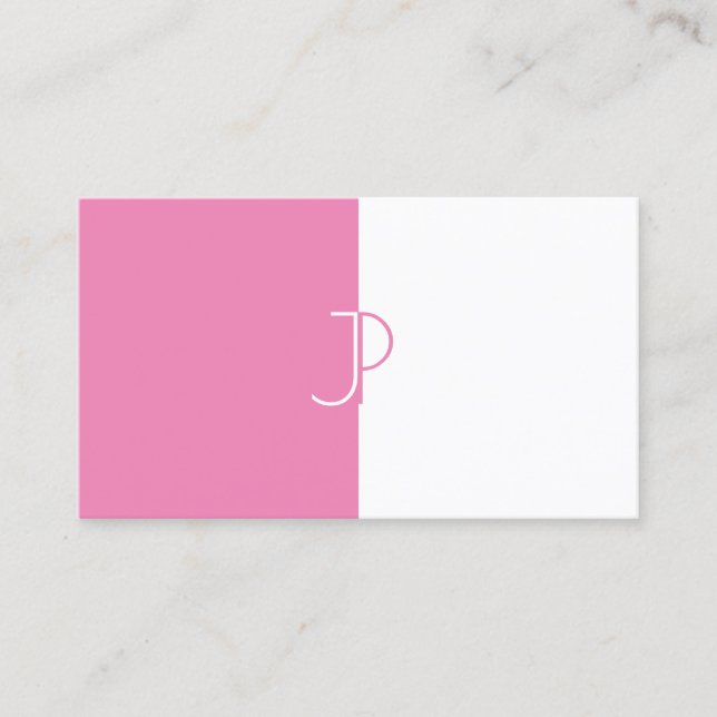 Trendiget snyggt Rosa vit monogrammad mall Visitkort (Framsida)
