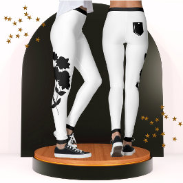 Trendiget Svart och vit Blommigt Modern Chic Cute Leggings