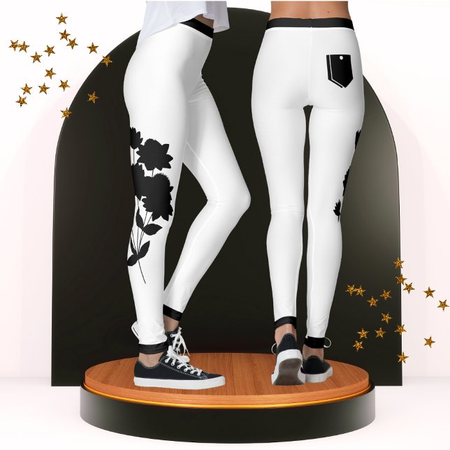 Trendiget Svart och vit Blommigt Modern Chic Cute Leggings (Skapare uppladdad)