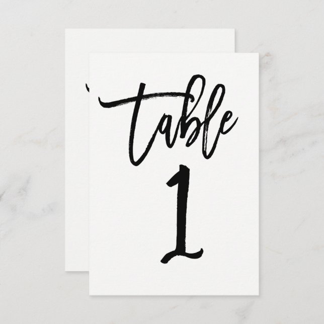 Trendiget Svart text Modern skript Bordsnummer 1 (Fram/baksida)