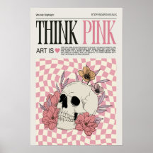 Trendiget tänka Rosa Wall Art Poster, Skull Poster