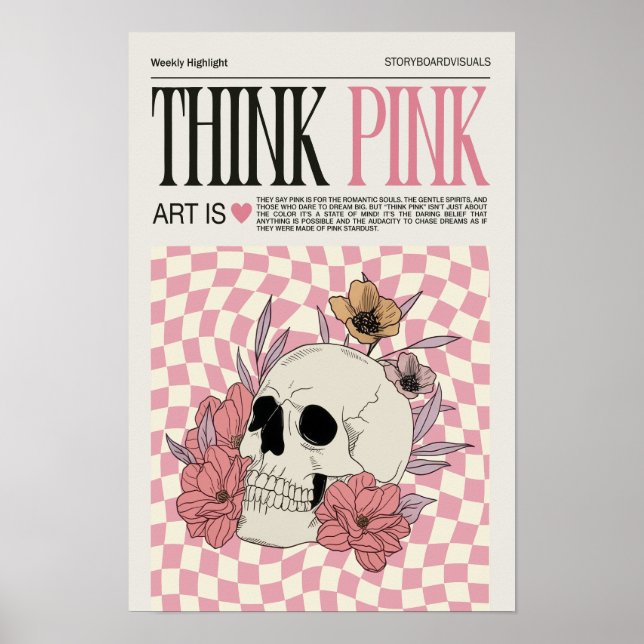 Trendiget tänka Rosa Wall Art Poster, Skull Poster (Framsidan)