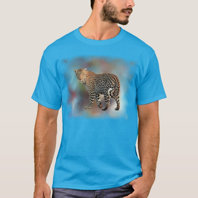 Trendiget Teal Blue Leopard Modern Elegant Templat T Shirt (Framsida)