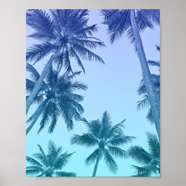 Trendiget Teal Gradient i Tropical Handflatan Träd Poster (Framsidan)