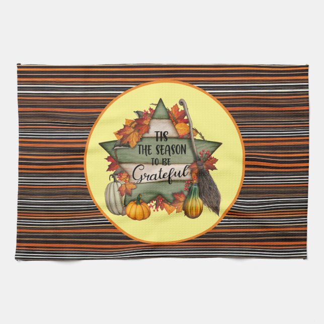 Trendiget thanksgiving - vacker höstsamling kökshandduk (Horisontell)