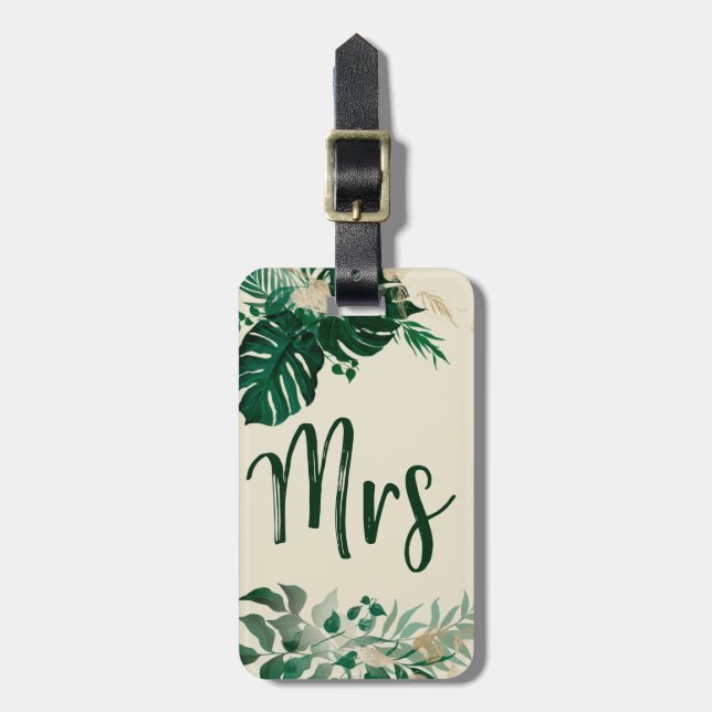 Trendiget Tropical Foliage Bride Mrs Honeymoon Tra Bagagebricka (Vertikal Framsida)