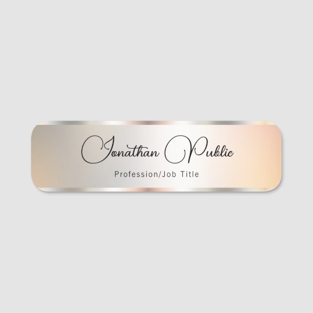 Trendiget Typografi Skriptmall Namn Faux Silver Namnbricka (Framsida)
