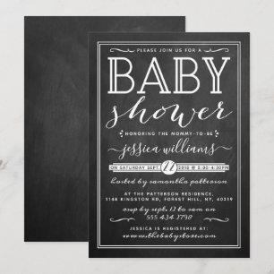 Trendiget Typography Baby Shower Modern Chalkboard Inbjudningar