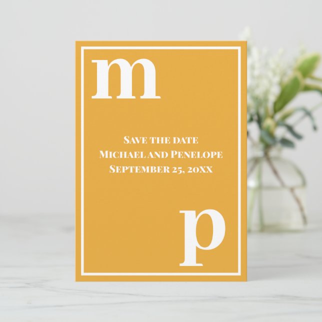 Trendiget Undre Fodral Monogram Marigold Spara dat Inbjudningar (Stående Fram)