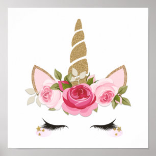Trendiget Unicorn Guld Blommigt Cute Poster