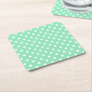 Trendiget vintage Mint Grönt White Dots, Elegant Underlägg Papper Kvadrat