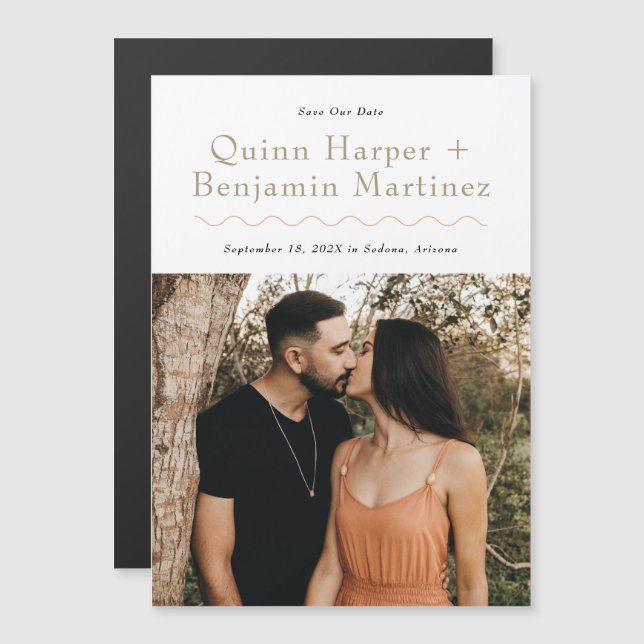 Trendiget Wave Photo Save Date Magnetic Card Magnetisk Inbjudningskort (Fram/baksida)