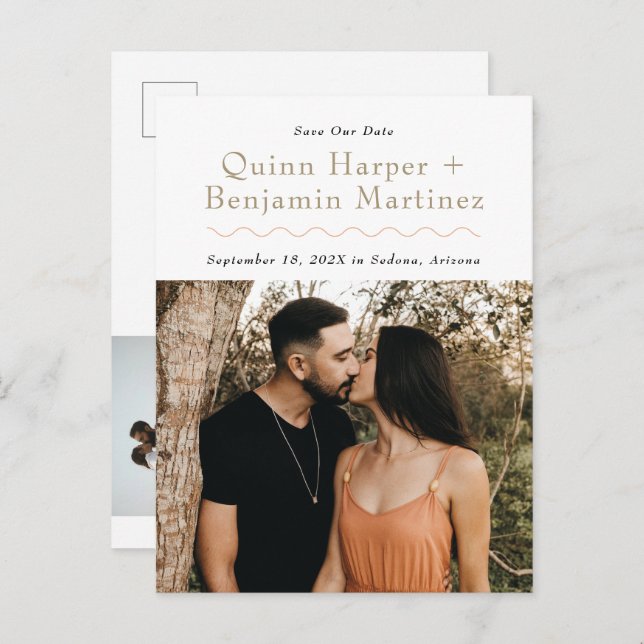 Trendiget Wave Photo Save Date Postcard Meddelande Vykort (Fram/baksida)