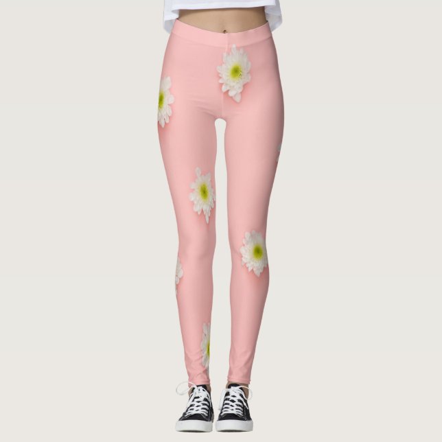 Trendiget White Flowers Leggings (Framsida)